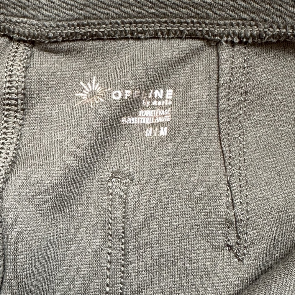 OFFLINE By Aerie Womens Flare Hi-Rise Olive Green Textured Stretch Pants Medium - Picture 9 of 10